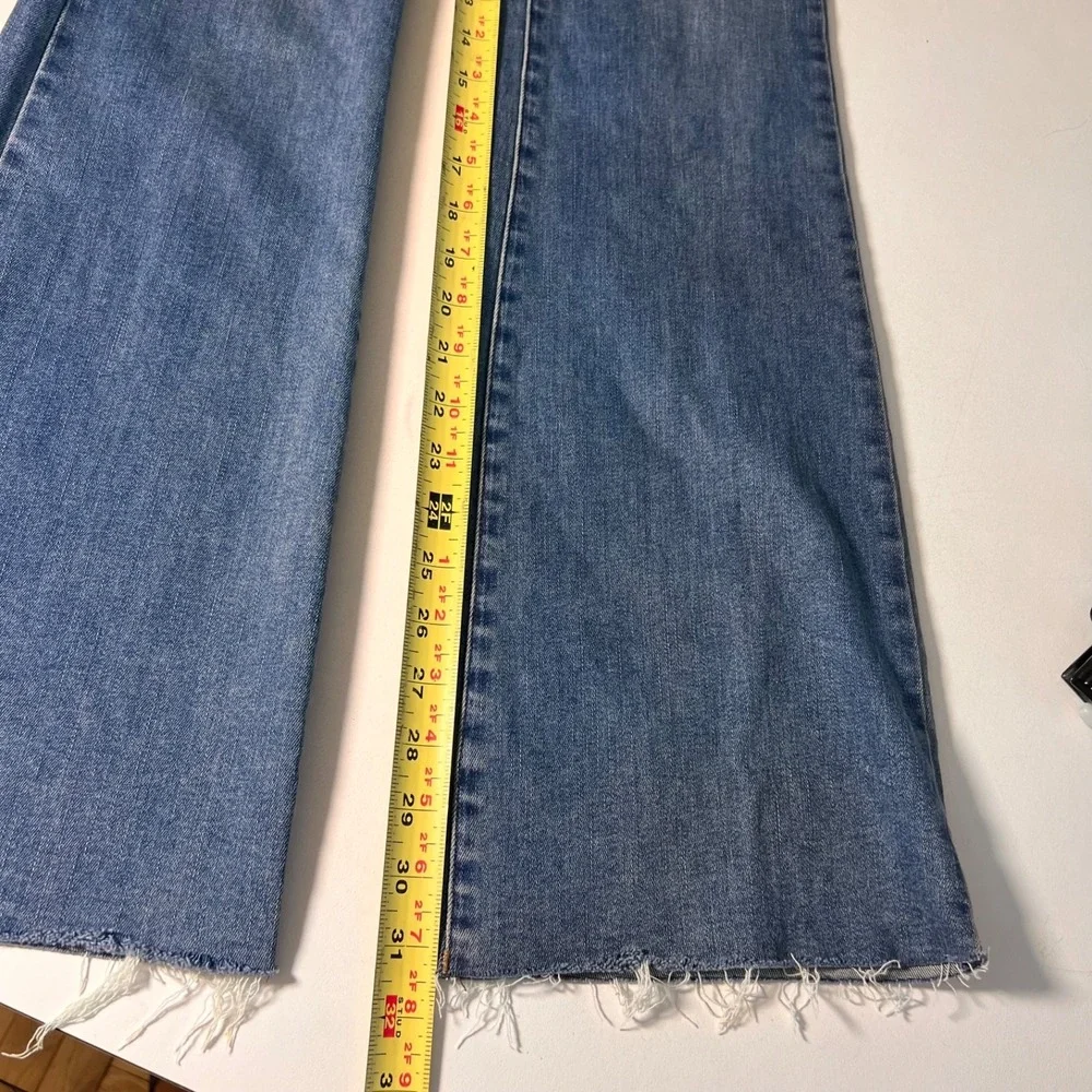 We The Free People Denim Jumpsuit Size 4 Flare Raw Hem Western Boho Hippie